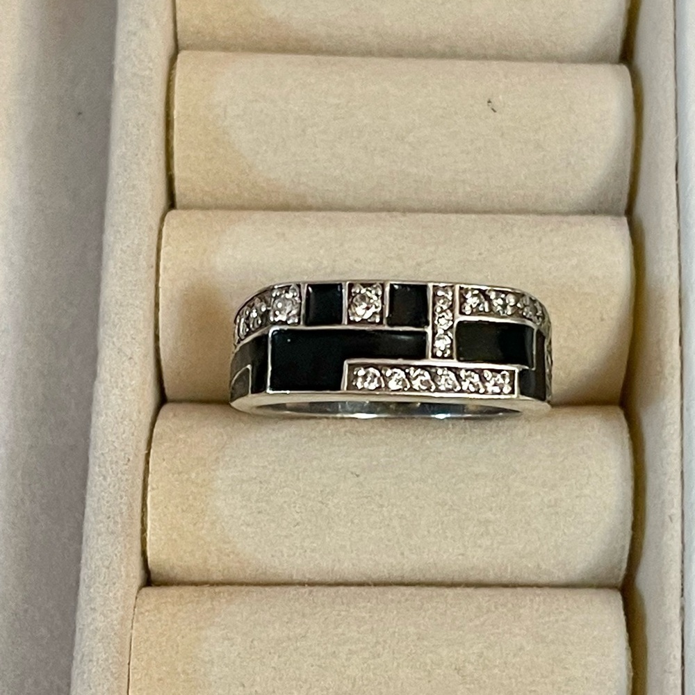 St SILVER 925 MENS Ring Cubic Zirconia Enamel Size 9